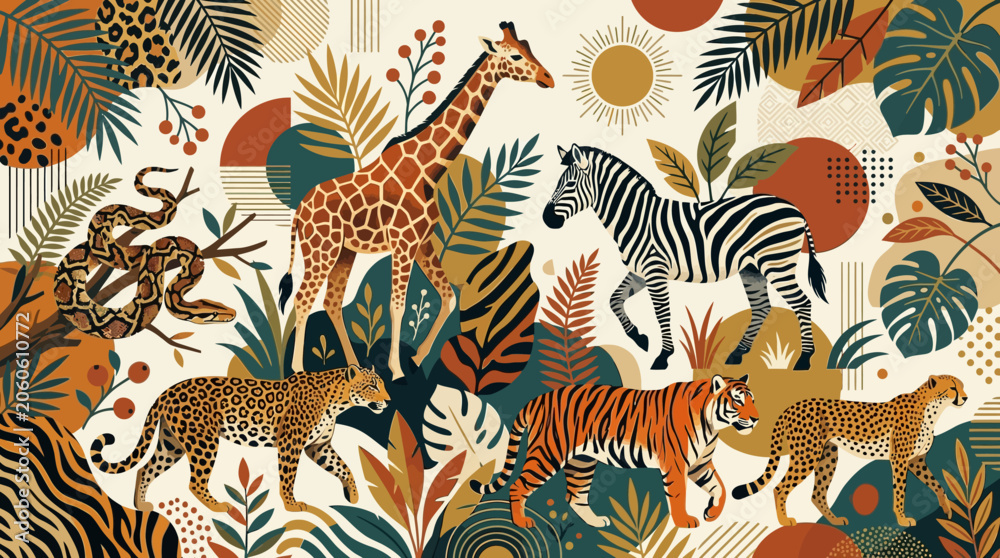 Obraz premium Wild animals in jungle habitat.