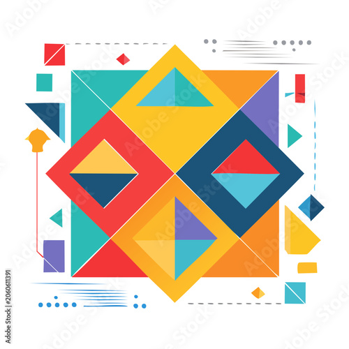 Colorful geometric abstract pattern with squares and triangles