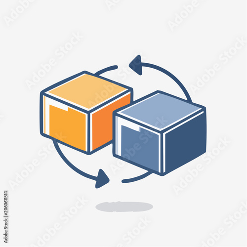Data Transfer or Exchange Icon with Two Boxes and Arrows