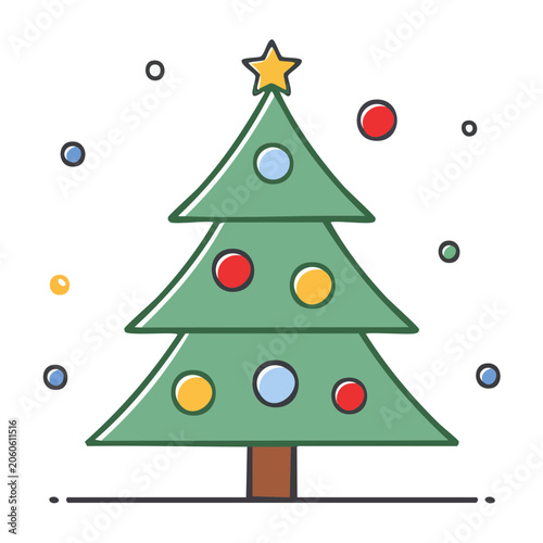 Flat design Christmas tree with ornaments and star