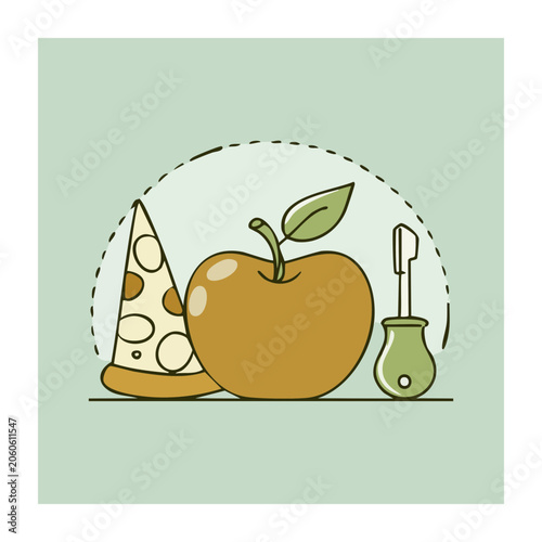 Flat design illustration of apple, cheese, and knife