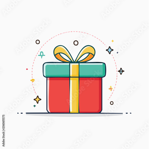 Gift Box with Ribbon and Sparkles