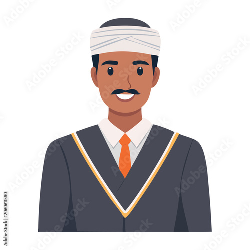 Man in traditional turban and suit, flat design illustration