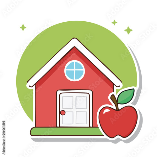 Red House and Green Apple Flat Illustration