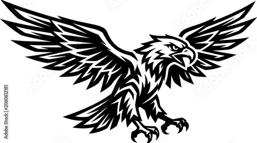 Black and white eagle illustration.