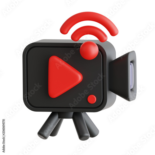 Quadro su tela 3D Live Streaming Video Camera Icon on Tripod