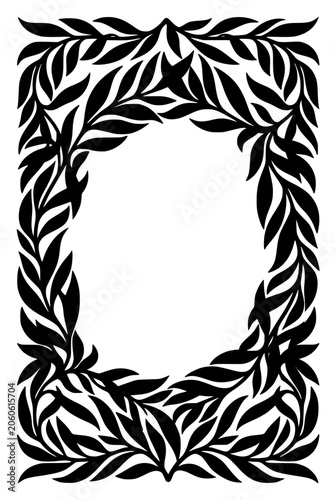 Decorative Botanical Leaf Frame Border Silhouette Illustration