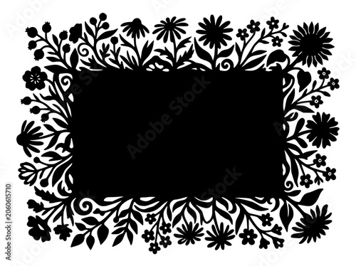 Floral Silhouette Frame Border with Copy Space for Design
