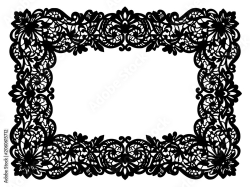 Intricate Black Lace Border Frame with Floral Motifs
