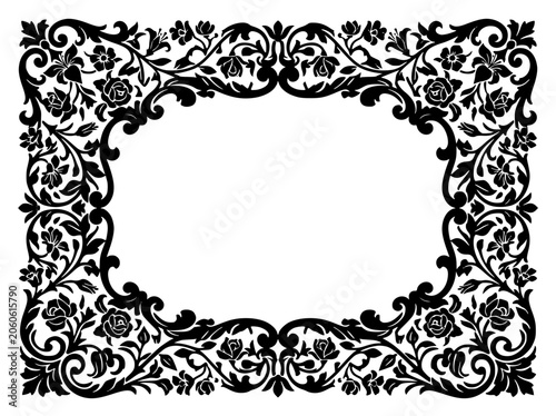 Vintage Ornate Floral Frame Silhouette for Decorative Border Design