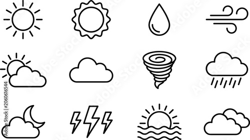 Obraz na płótnie Set of Simple Weather Icons in Line Art Style.