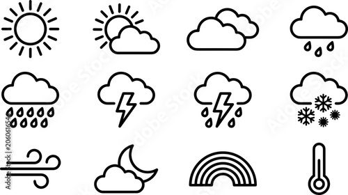 Bild auf Leinwand Set of black and white weather forecast icons.