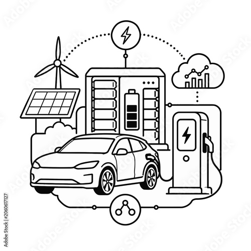 Φωτογραφία Electric vehicle charging ecosystem, showcasing sustainable power generation fro