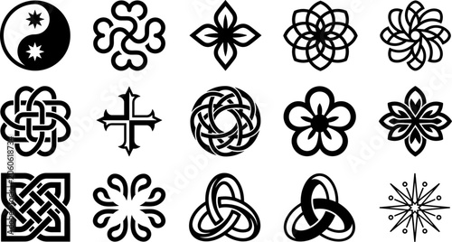 Canvas-taulu Set of black and white sacred geometry and spiritual symbols.
