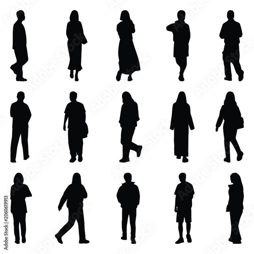 Vector collection set of individual people silhouettes.	
