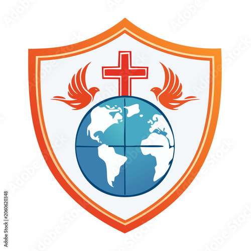 Christian emblem with globe, cross and doves