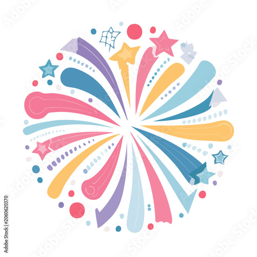 Colorful abstract firework illustration with stars and dots