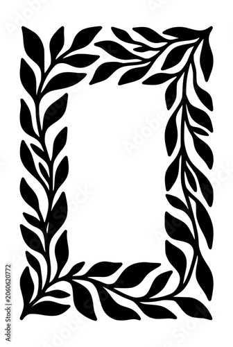 Minimalist Black Leafy Silhouette Rectangular Border Frame Illustration