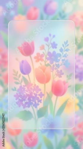 Spring blossom pastel flowers with modern tech inspired overlay futuristic digital background design