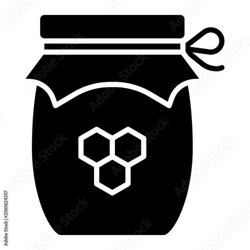 Honey glass jar with a lid vector glyph solid icon	