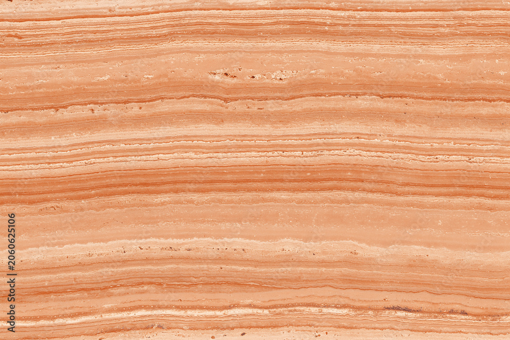 Fototapeta premium Orange layered marble texture background with horizontal sedimentary bands and natural striations creating warm earthy pattern