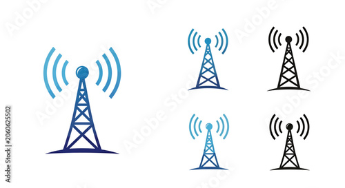 Iconic Radio Transmission Tower Emitting Radio Waves in a Simple Illustration.