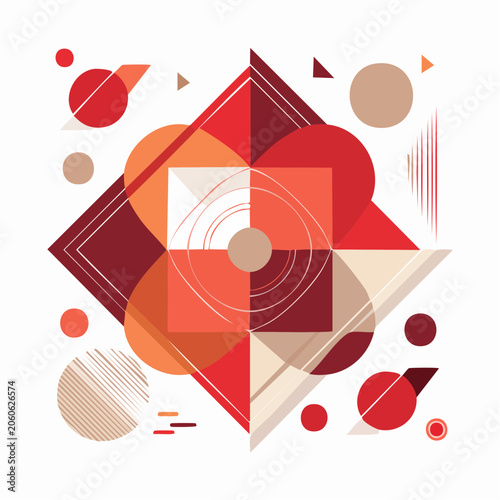 Abstract Geometric Composition with Red and Orange Shapes