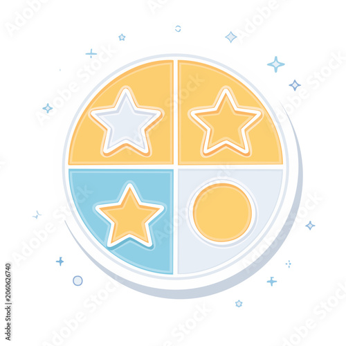 Colorful star and circle icons in flat design