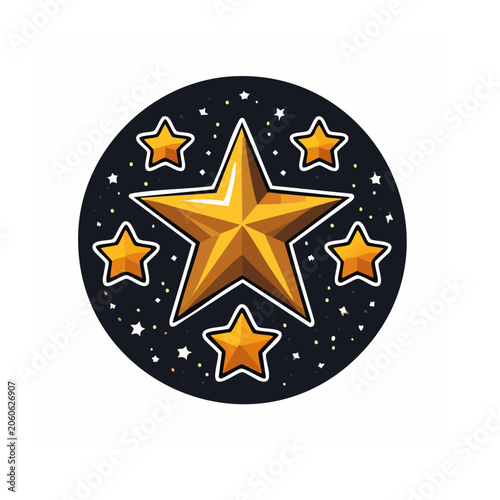 Golden Star with Small Stars on Black Background
