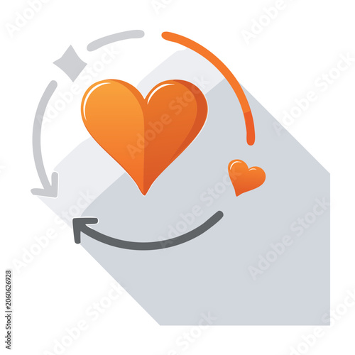 Orange heart icon with circular arrows on transparent background