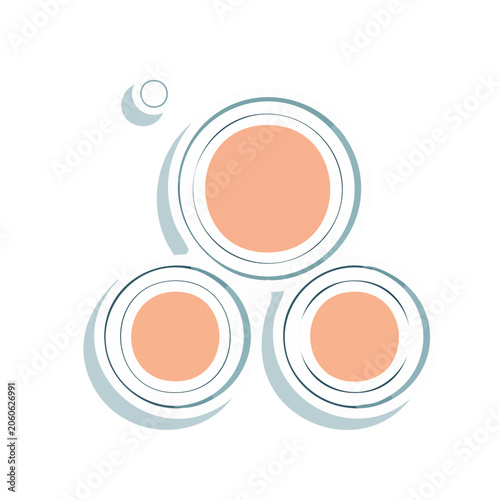 Three peach circles in triangular arrangement on white background