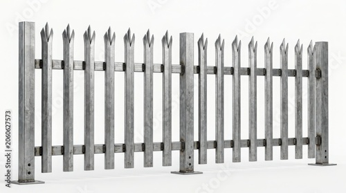 Industrial steel picket fence barrier for security and perimeter control with security perimeter industrial construction protection metalwork property boundary exterior
