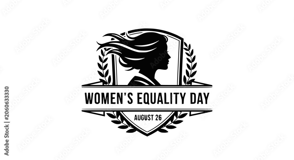Obraz premium Women's Equality Day Emblem with Female Silhouette and Laurel Wreath