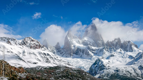 a shot of monte fitz roy from mirador del fitz roy on an autumn morning in patagonian argentina