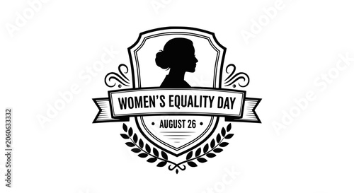 Schilderij op canvas Women's Equality Day Emblem with Female Silhouette and Laurel Wreath