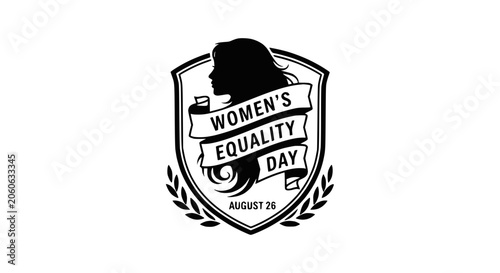 Bild auf Leinwand Women's Equality Day Emblem with Female Silhouette and Ribbon