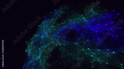 Hypnotic seamless loop of a glowing inferno neural network of disk nodes firing and connecting in a seamless plexus with an elegant inner glow. Ideal for data visualization, digital background.