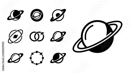 Foto Planet Icons Set: Saturn, Orbit, Space, Galaxy, Cosmic, Astronomy, Science