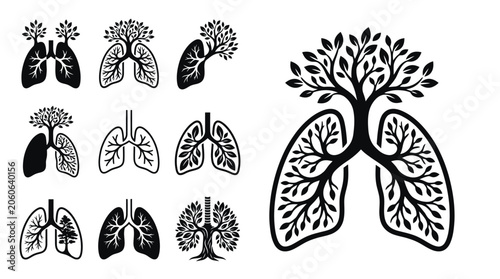 Foto Tree of Life Lungs Icon Set: Health, Nature, Biology, Respiratory System