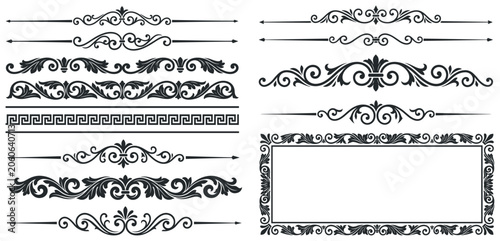 Decorative vintage borders and calligraphic dividers for elegant graphic design projects.