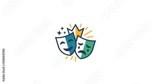 Theater Masks Icon: Happy and Sad Faces Representing Drama and Performance