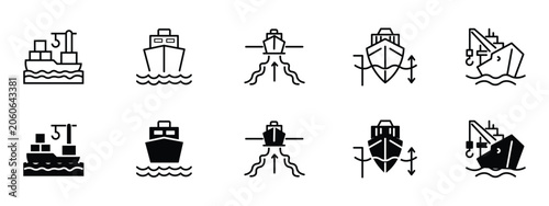 Photos Sea Ship Icon Set - Sea Ship Cargo Vessel Ocean Freight Maritime Logistical Ship