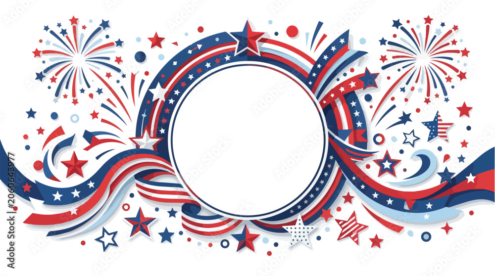 Fototapeta premium Independence Day celebration background with red white and blue fireworks and stars