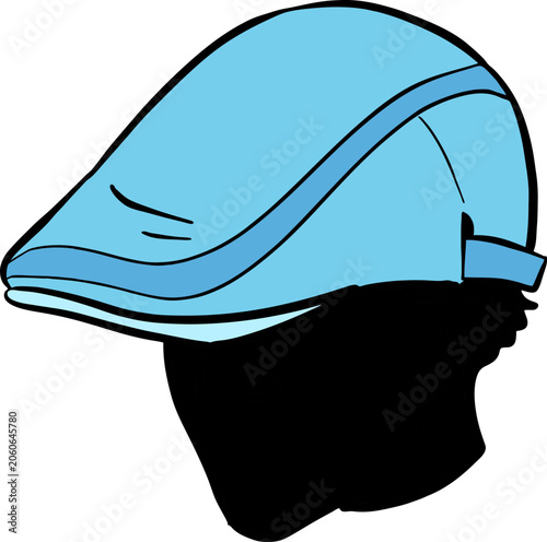 Fotografi Blue light blue newsboy cap on head silhouette profile, vector