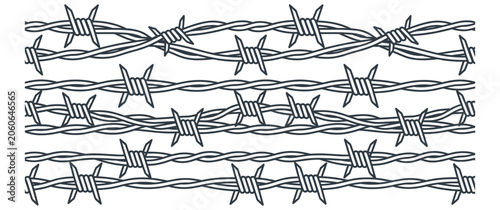 Foto Monochrome barbed wire fence pattern for security border and protective enclosure graphics