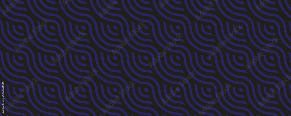 Obraz premium Abstract dark blue and black geometric wave seamless pattern background. Creative wavy lines optical illusion texture vector illustration backdrop.