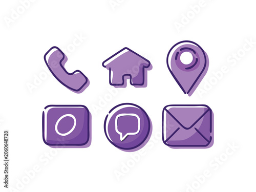 Illustration Vector Icons of Phone, Home, Location, Web, Massage and Email