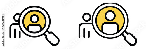 Fotografie Magnifying glass examining human profile icons representing talent search, recru