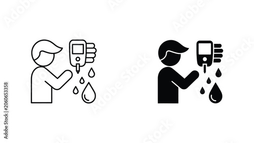 Photos Vector illustration of a person using a glucometer to check blood sugar levels w