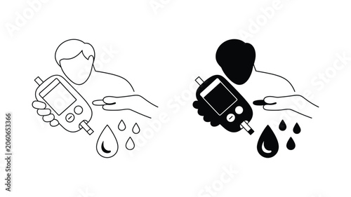 Schilderij op canvas Diabetes monitoring vector graphic featuring a person measuring glucose with a g